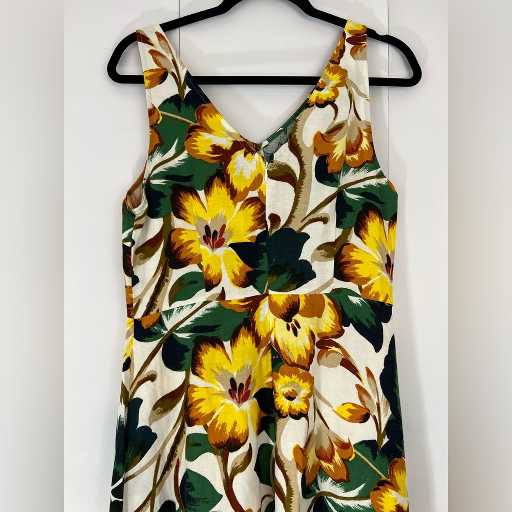 Ann Taylor Factory Floral Sleeveless Midi Summer Casual Linen Dress - Picture 4 of 8